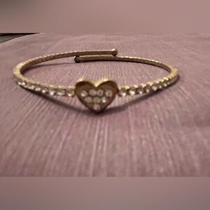 Gold Heart Flexible Pavé Bangle Bracelet